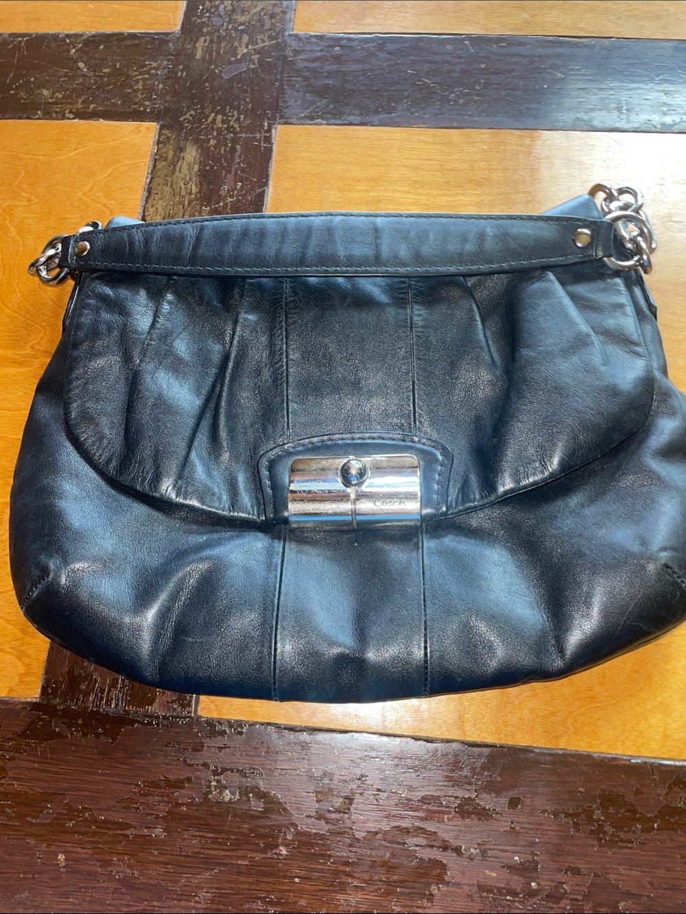 COACH Black Leather Shoulder Bag with Silver Hardware
